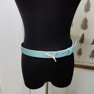 PUMA Genuine Leather Belt Mint Blue | Silver Logo Buckle | Size M 85cm